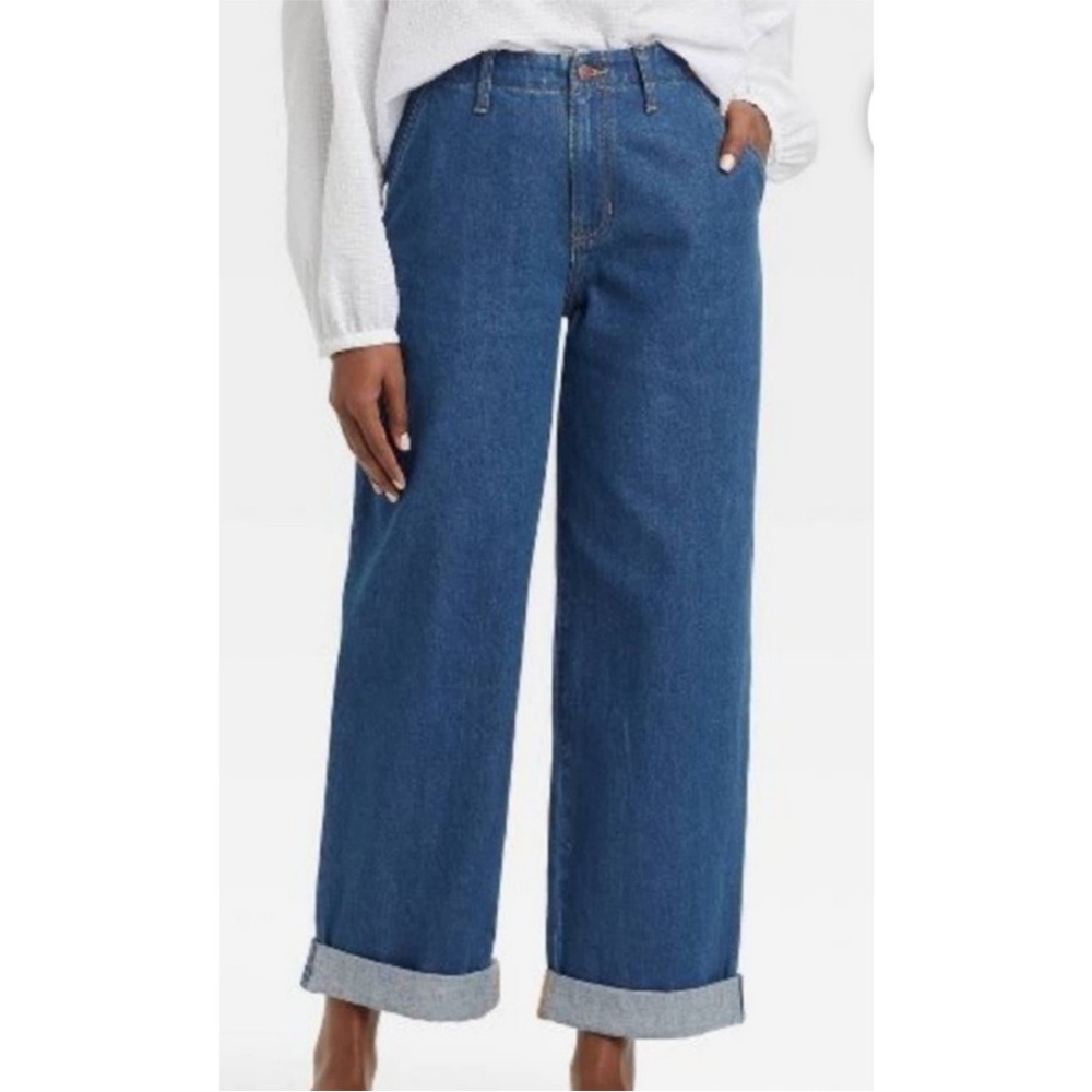 Universal Thread Dark Wash Blue High Rise Relaxed Straight Jeans size 8